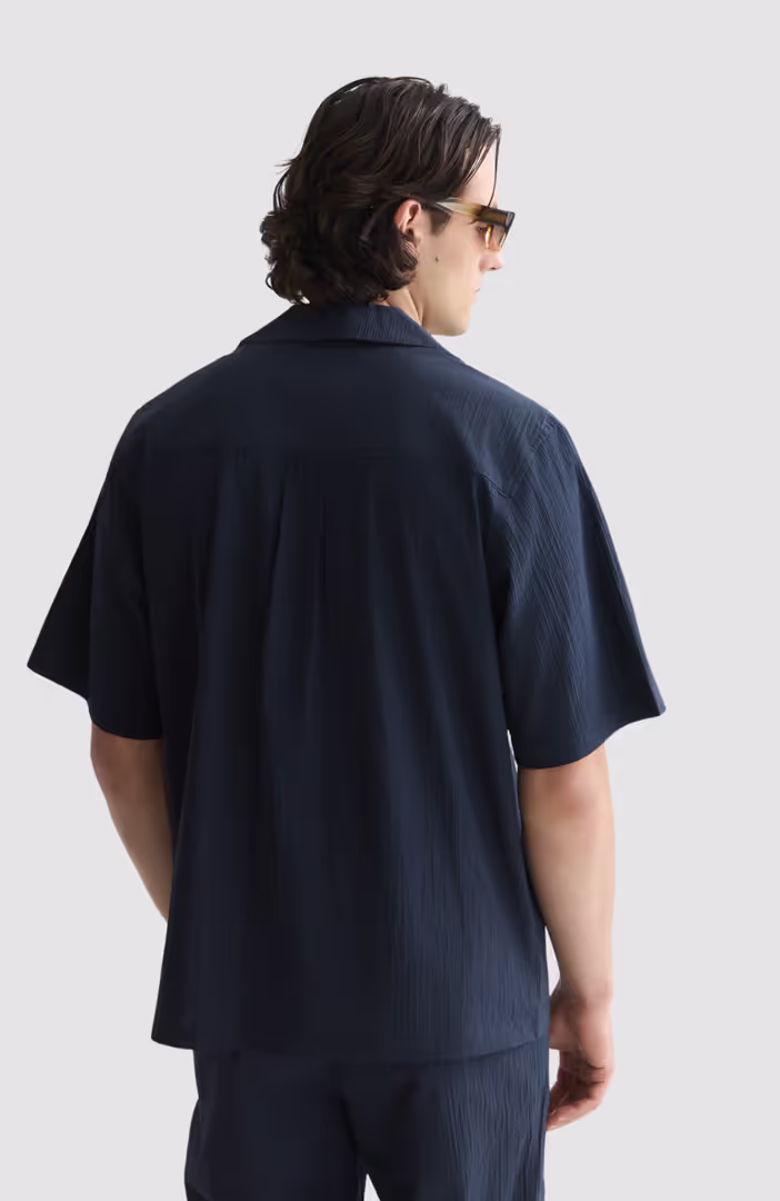 Crinckled Cotton-Blend Relaxed-Fit Short-Sleeved Shirt