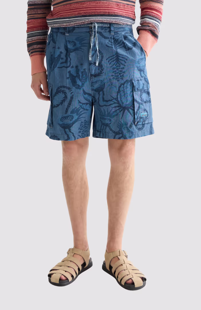 Allover printed chambray cargo shorts