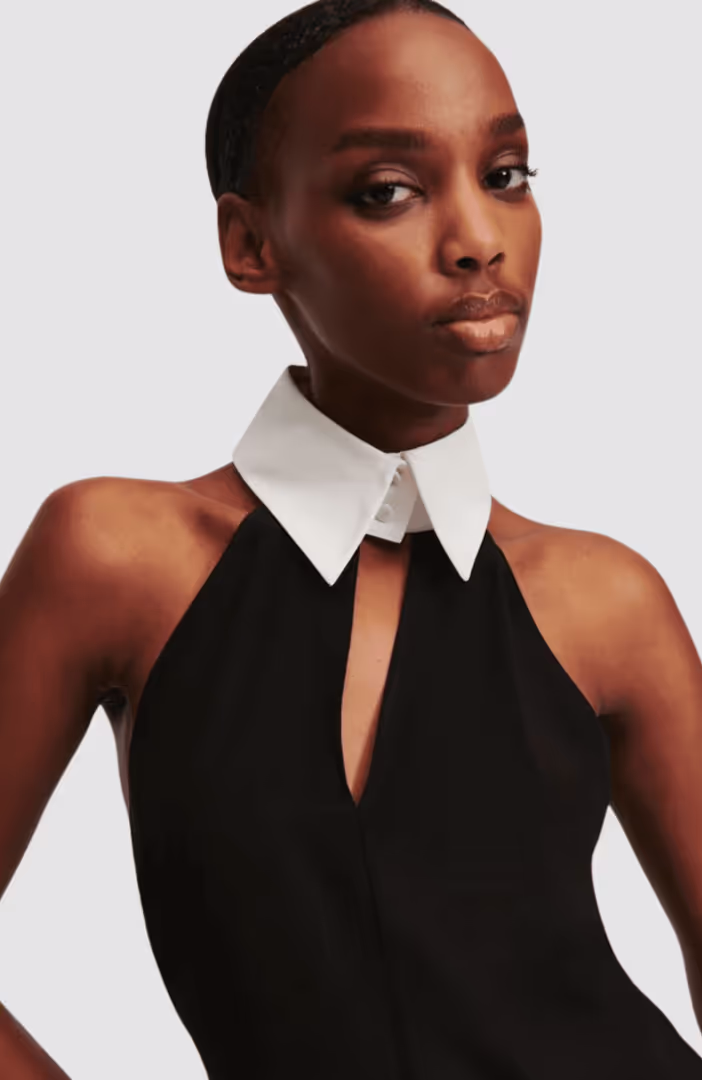 Slvless Collar & Tie Top