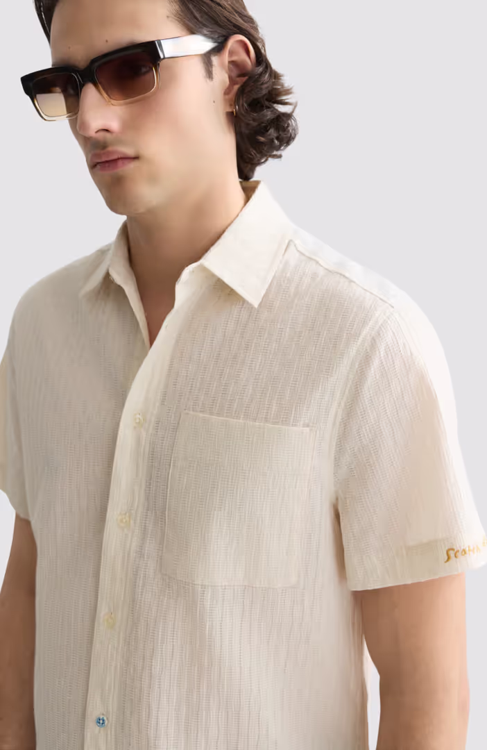 Jacquard Seer-Sucker Regular-Fit Short-Sleeved Shirt