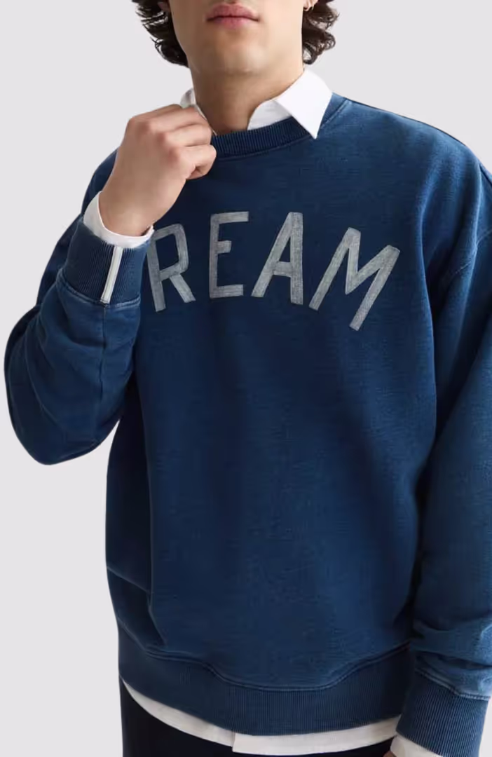 Front Artwork Indigo Washed Loose-Fit Sweatshirt