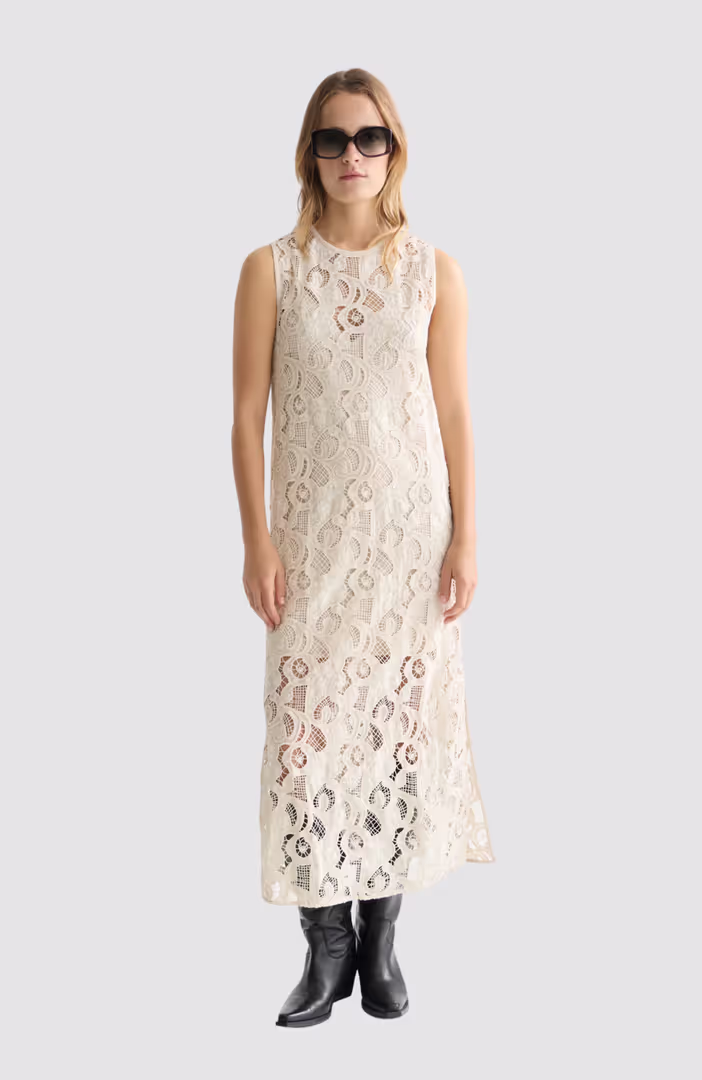 Flame embroidery midi dress