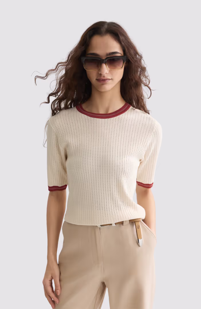 Pointelle knitted relaxed-fit tee