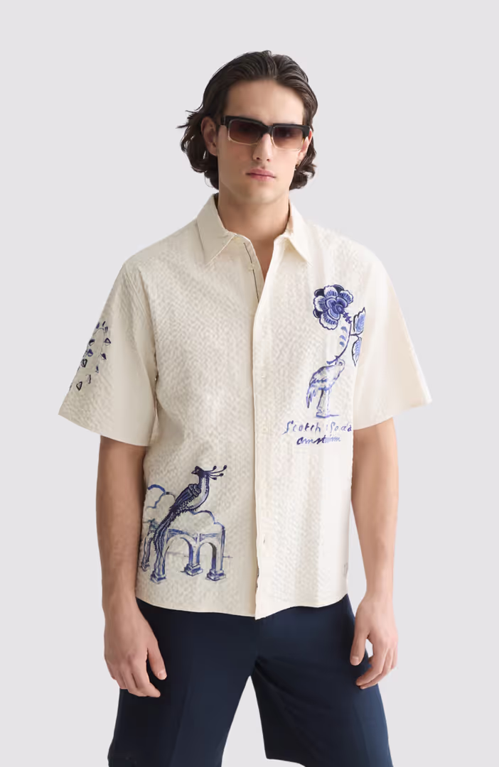 Delfts Blauw Worked-Out Relaxed-Fit Short-Sleeved Shirt