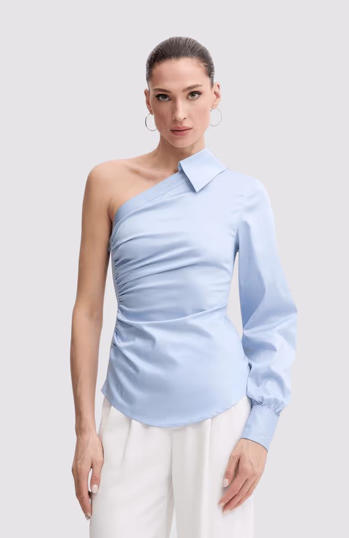 One Shoulder Poplin Blouse