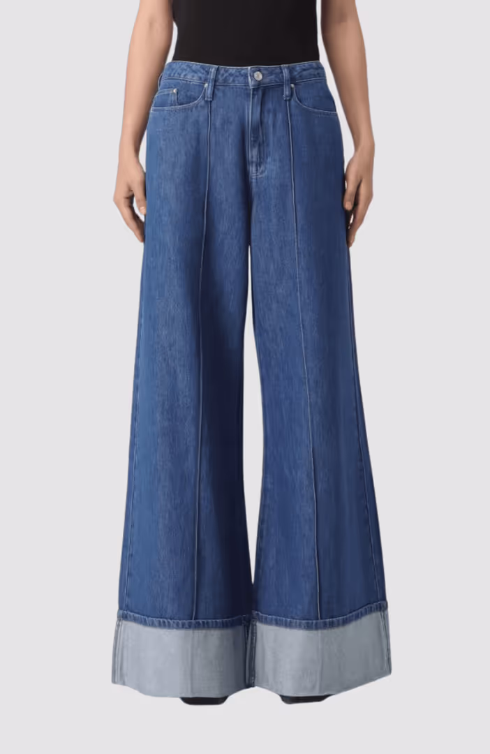 Folded Wide Leg Denim Pants