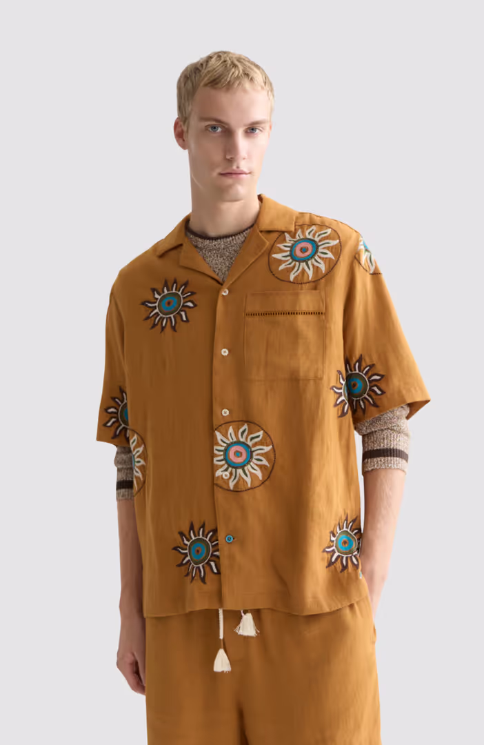Embroidered linen relaxedfit shortsleeved shirt