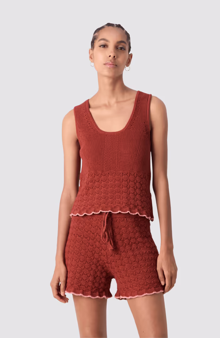 Relaxed fit pointelle knitted tank