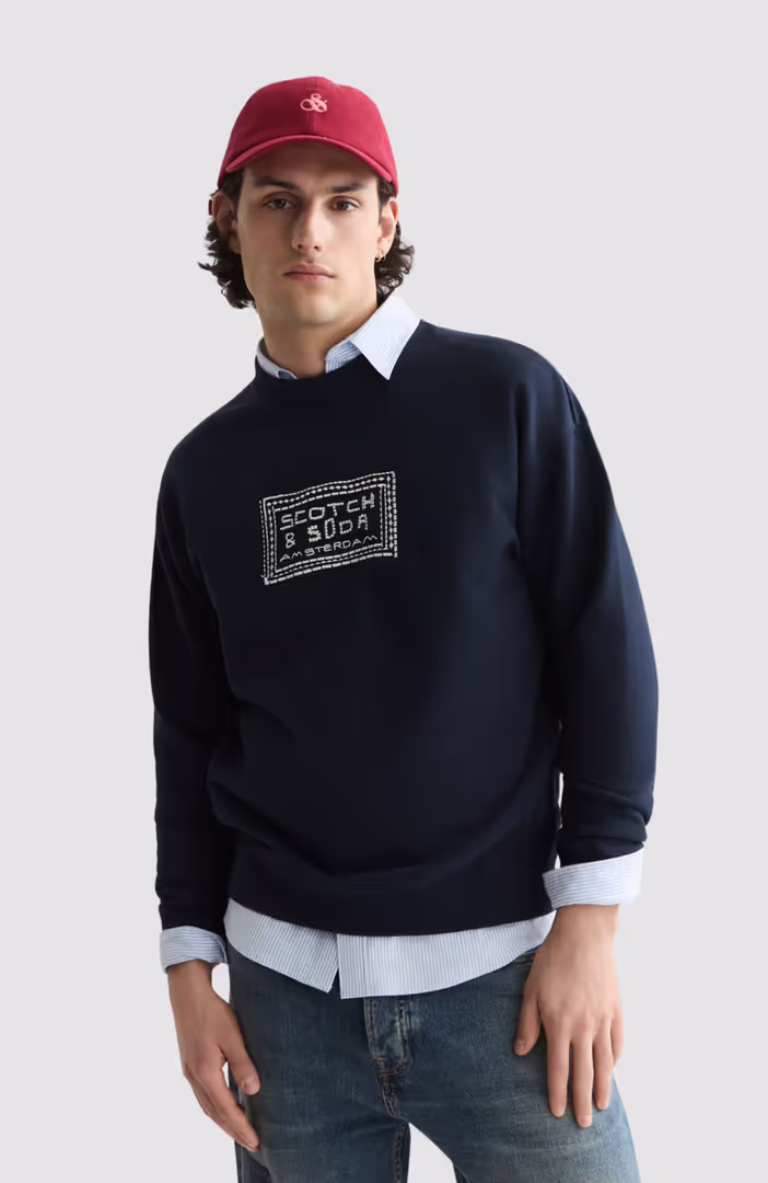 Front Embroidered Artwork Relaxed-Fit Sweatshirt