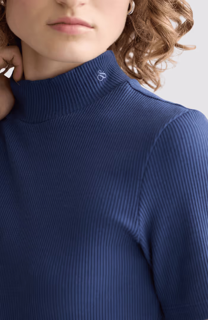 Mock neck rib T-shirt