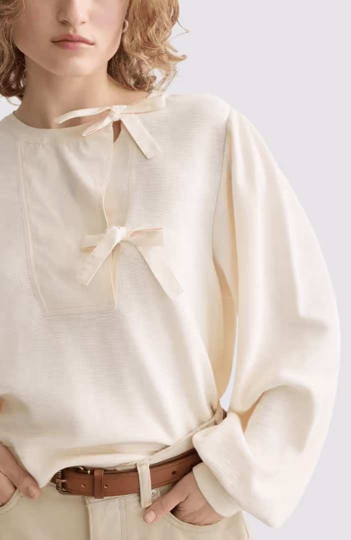 Open neck sweatshirt with woven front placket