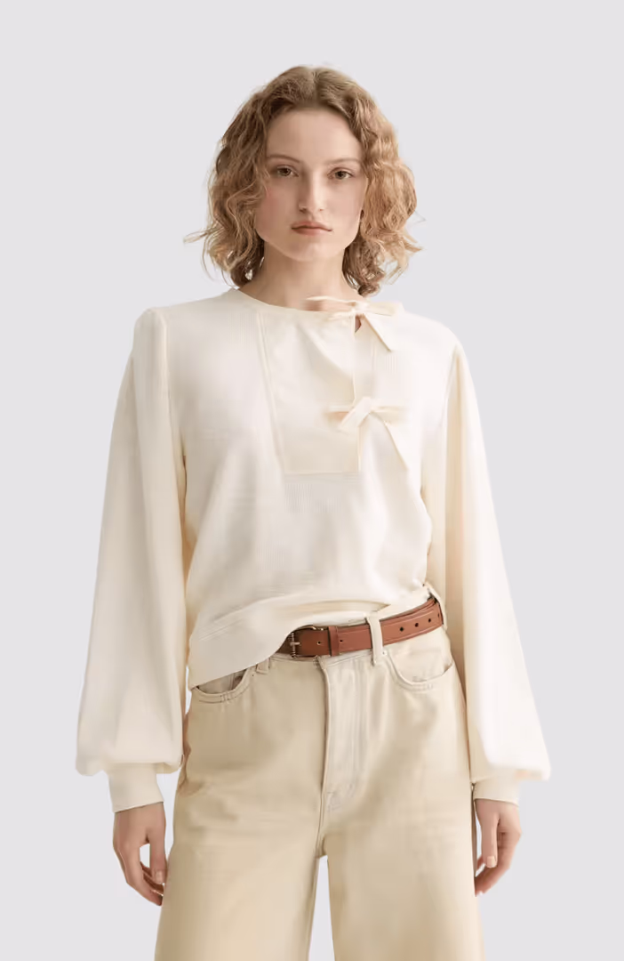 Open neck sweatshirt with woven front placket