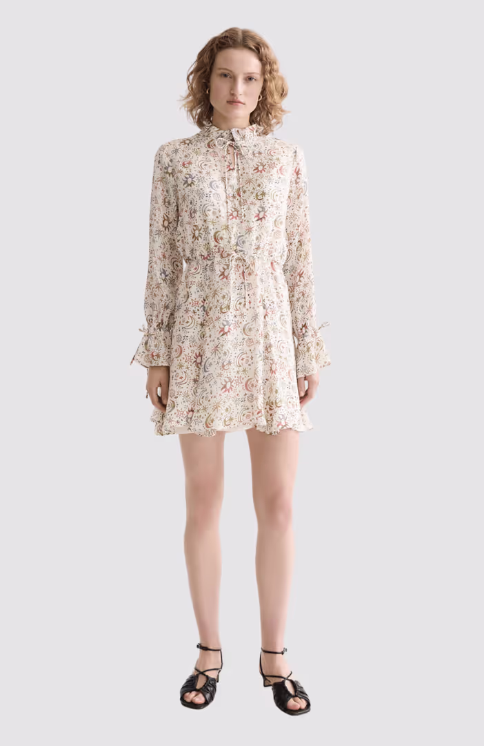 Printed long sleeve mini dress