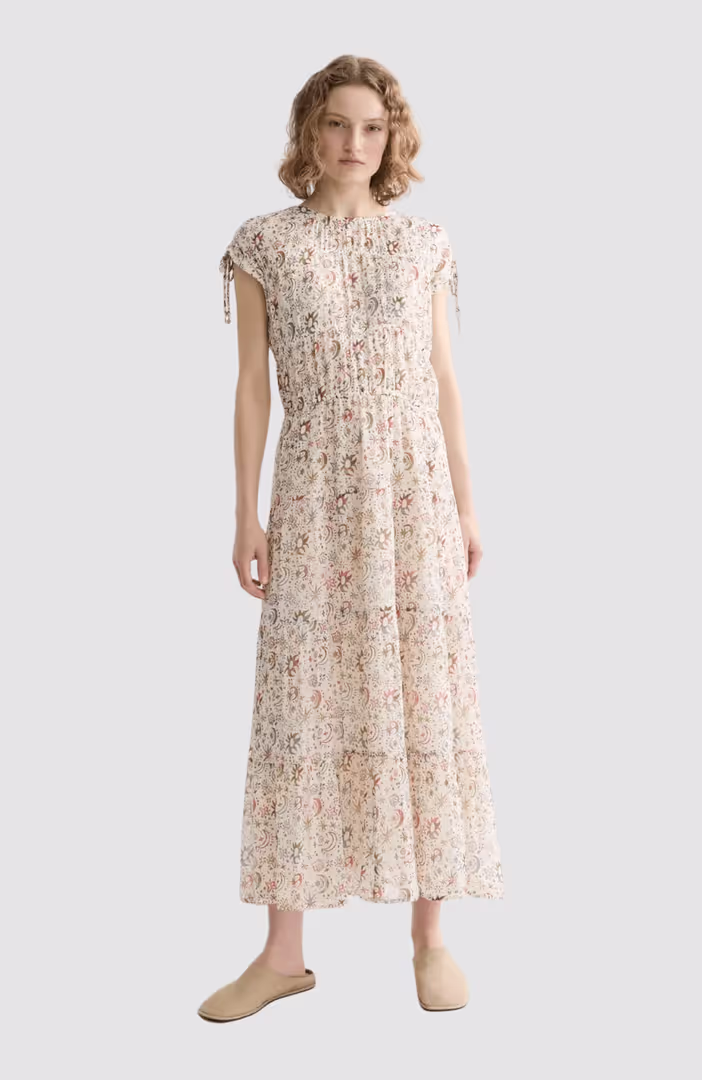 Gathered midi dress with ties