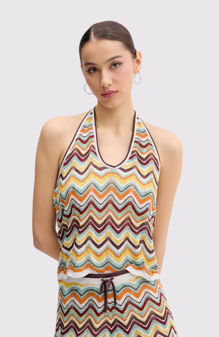 Zigzag Knit Plunge Halter