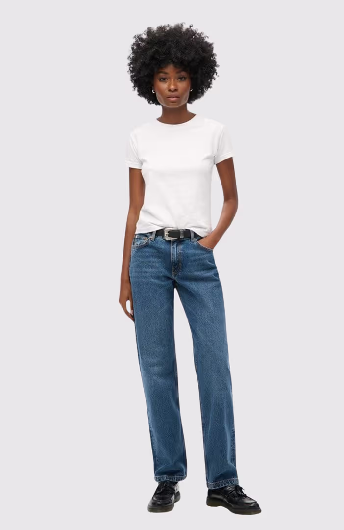 Mid Rise Straight Leg Jean