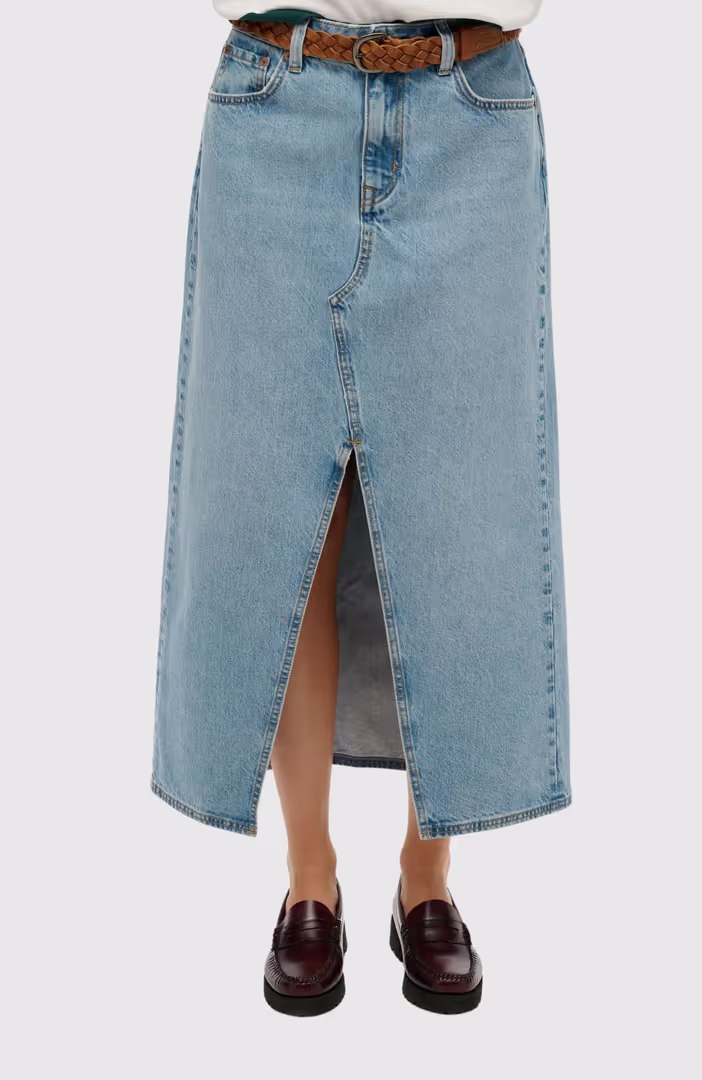 Denim Split Maxi Skirt