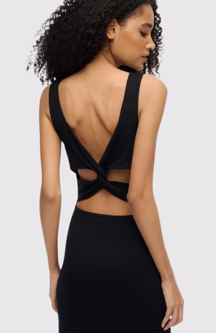 JERSEY TWIST BACK MIDI DRESS