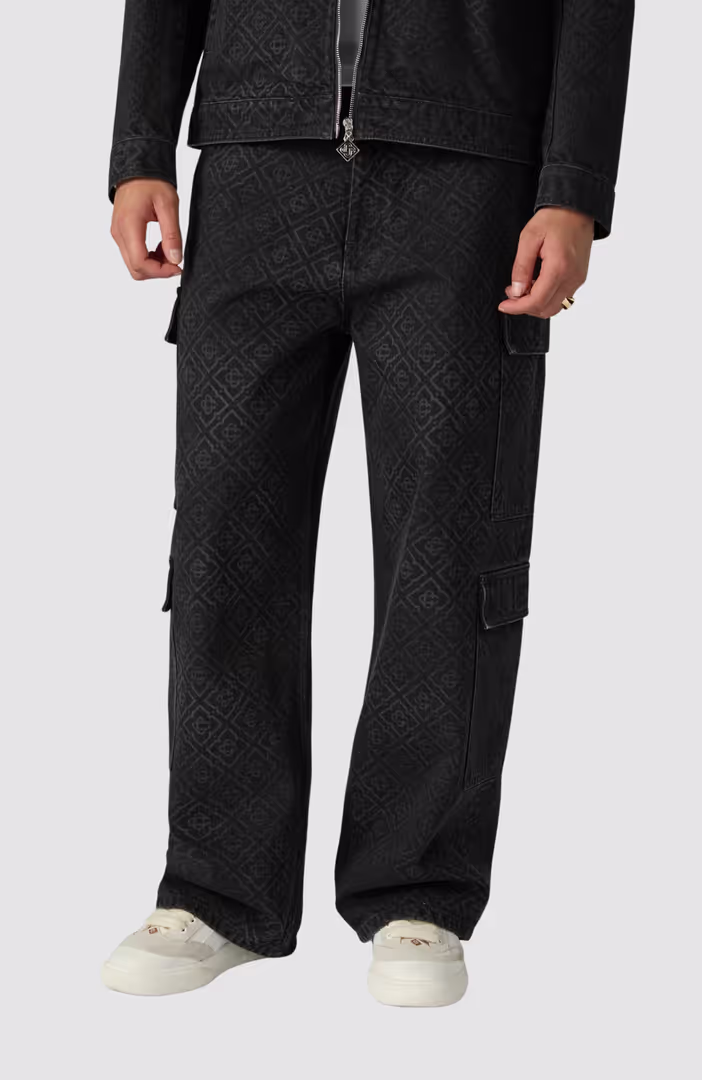 Black Monogram Cargo Jeans