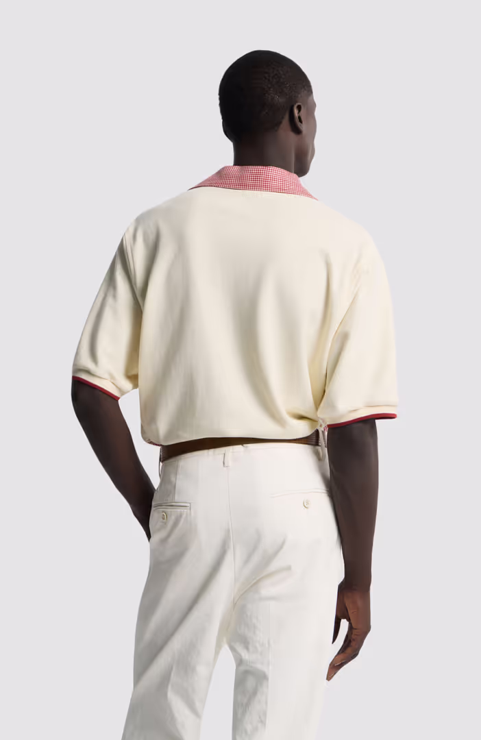 Virgin Wool Linen Pied De Poule Polo