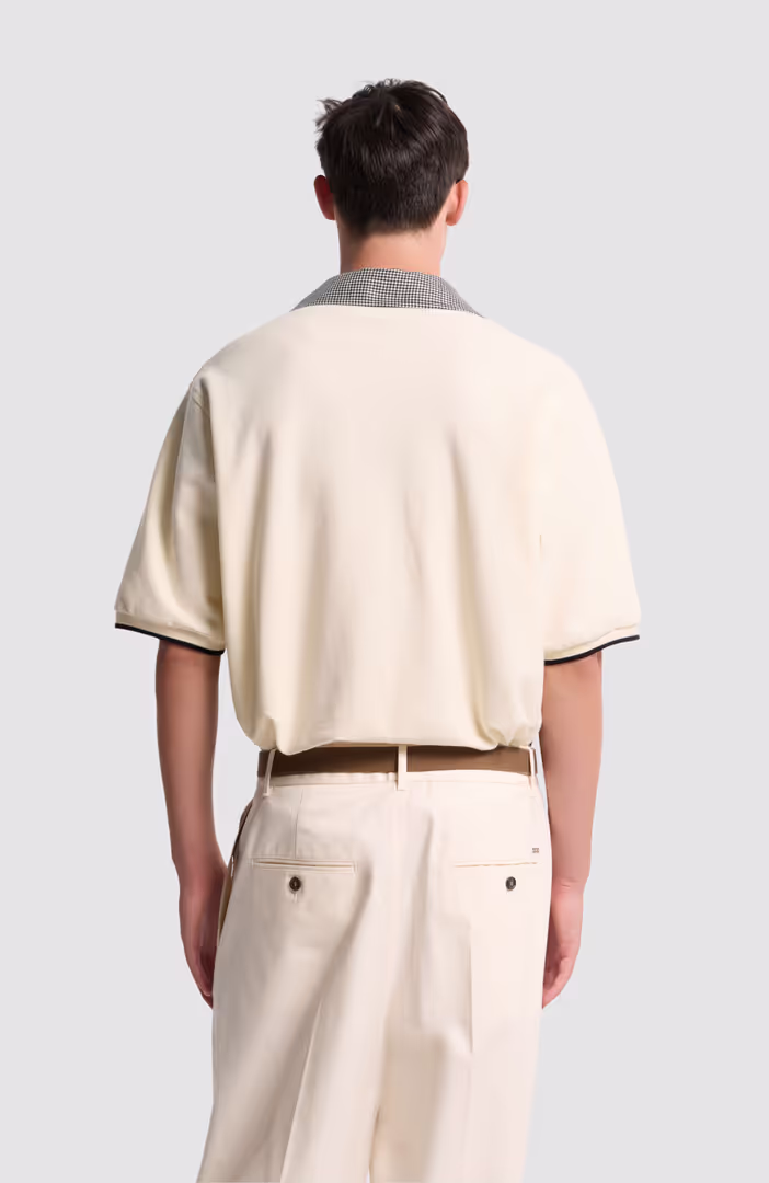 Virgin Wool Linen Pied De Poule Polo