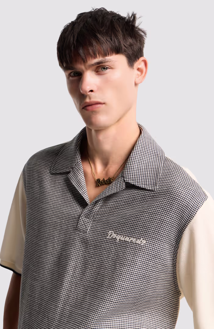 Virgin Wool Linen Pied De Poule Polo