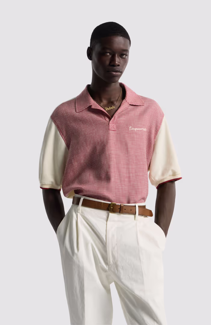 Virgin Wool Linen Pied De Poule Polo