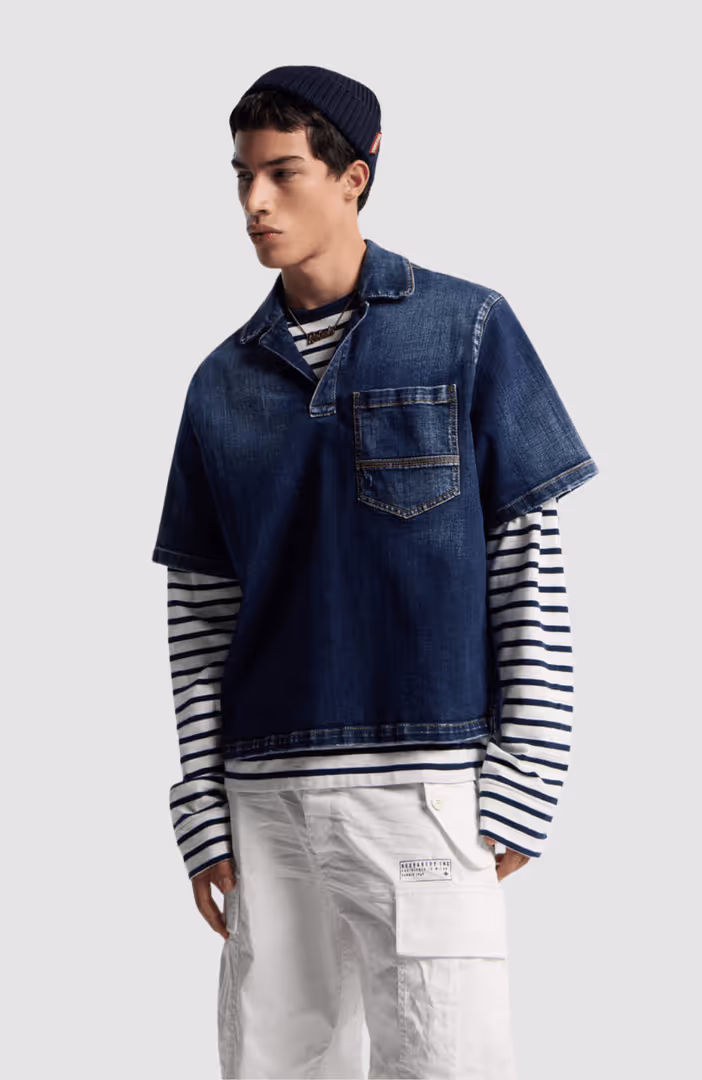 Dark Wash Short Sleeves Shirt