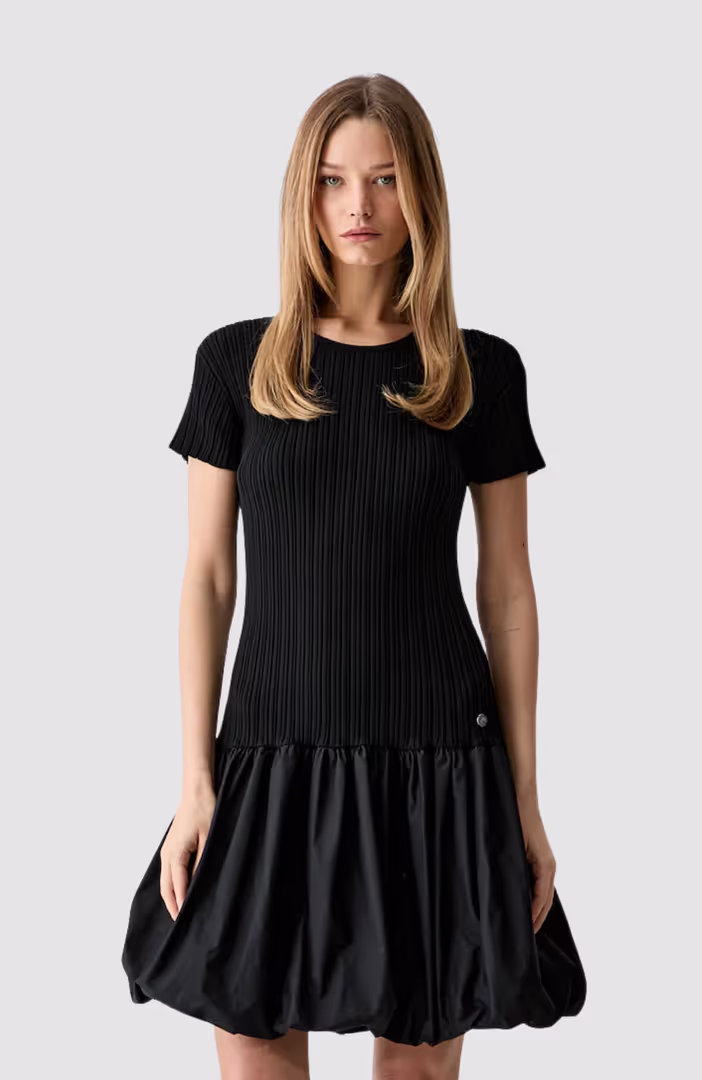 Fabric Mix Balloon Dress