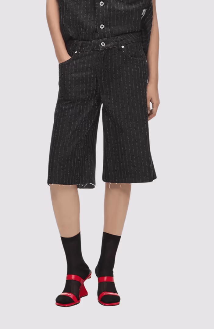 KLJ Pinstripe Denim Bermuda