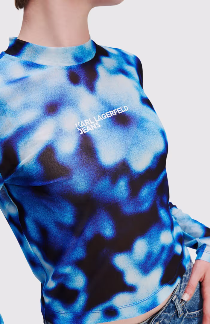 KLJ Blurred Aop Lslv Mesh Top