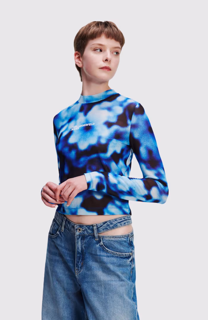 KLJ Blurred Aop Lslv Mesh Top
