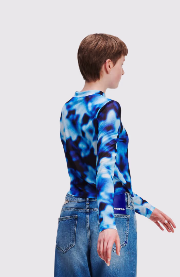 KLJ Blurred Aop Lslv Mesh Top