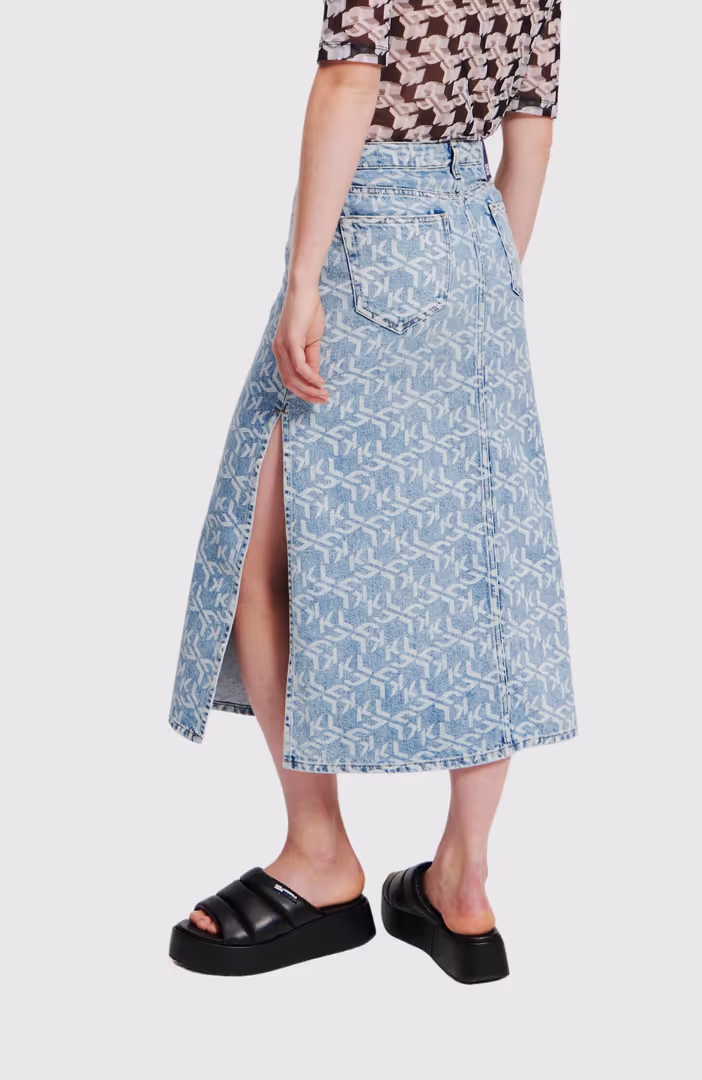 KLJ Monogram Denim Maxi Skirt