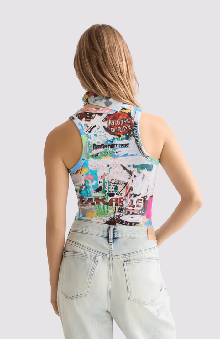 Basquiat all over printed rib racer tank