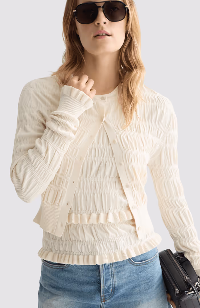 Smock stitch crew neck cardigan