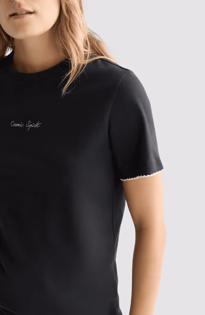 Embroidered slub regular-fit T-shirt
