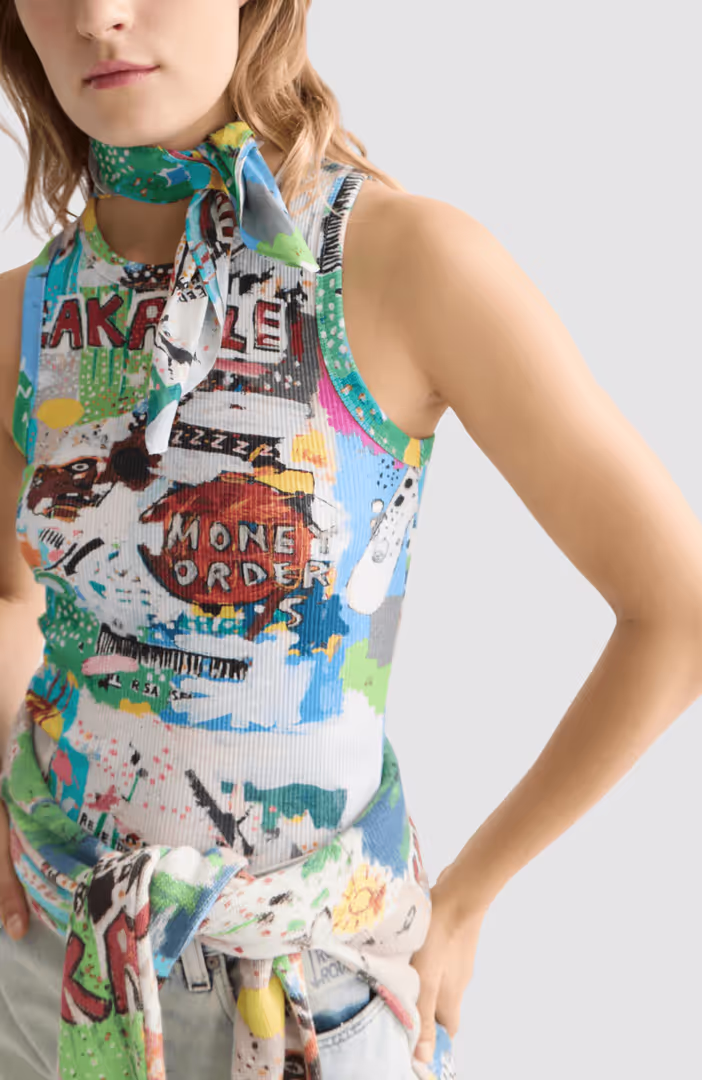Basquiat all over printed rib racer tank