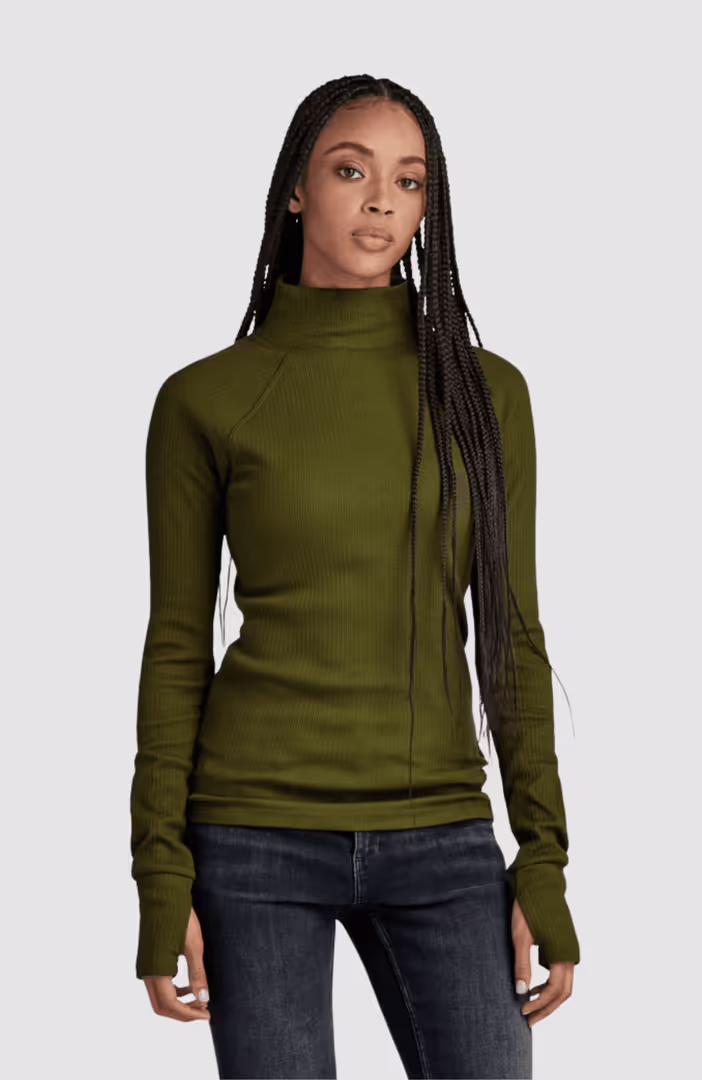 Slim rib mock l\s wmn