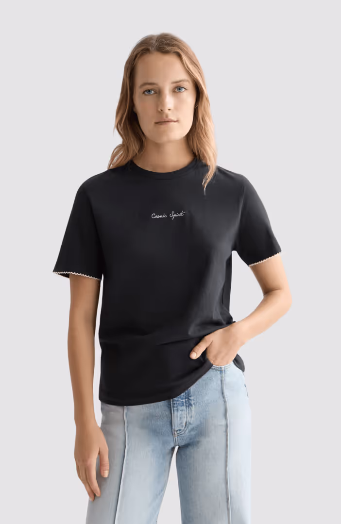 Embroidered slub regular-fit T-shirt