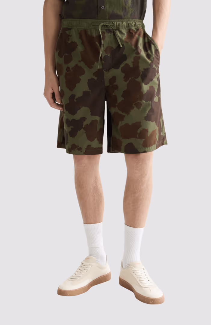 Printed washed poplin loosefit bermuda shorts