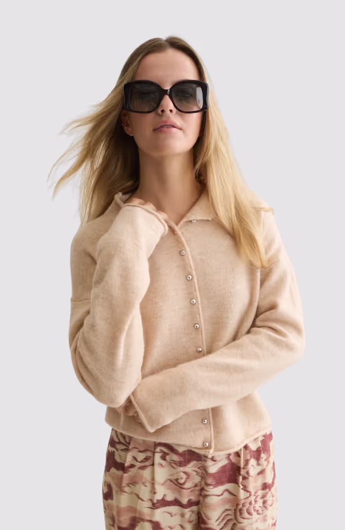 Fuzzy funnel-neck cardigan