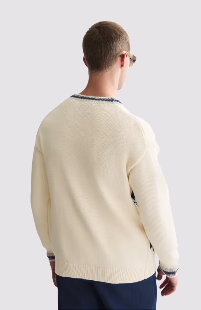 Intarsia cotton-blend dropped shoulder cardigan