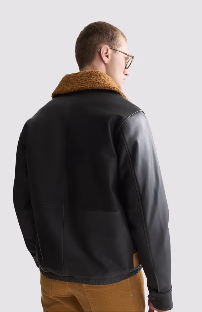 Leather sherpa lined jacket