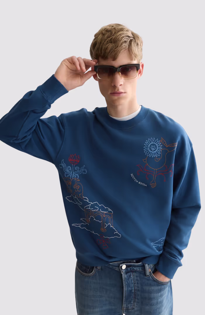 Placed embroidered artwork relaxed-fit sweatshirt