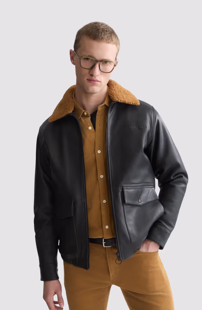 Leather sherpa lined jacket