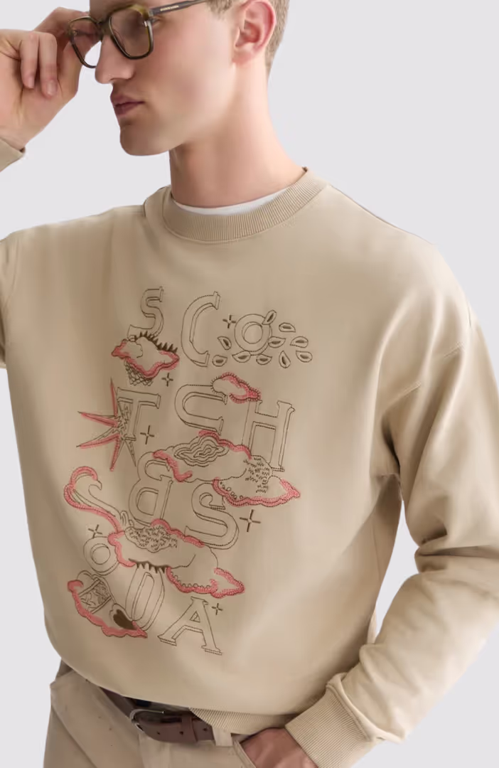 Front embroidered artwork relaxed-fit sweatshirt