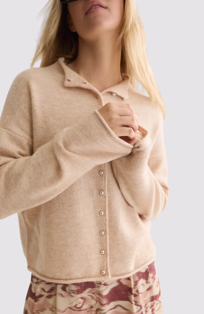 Fuzzy funnel-neck cardigan