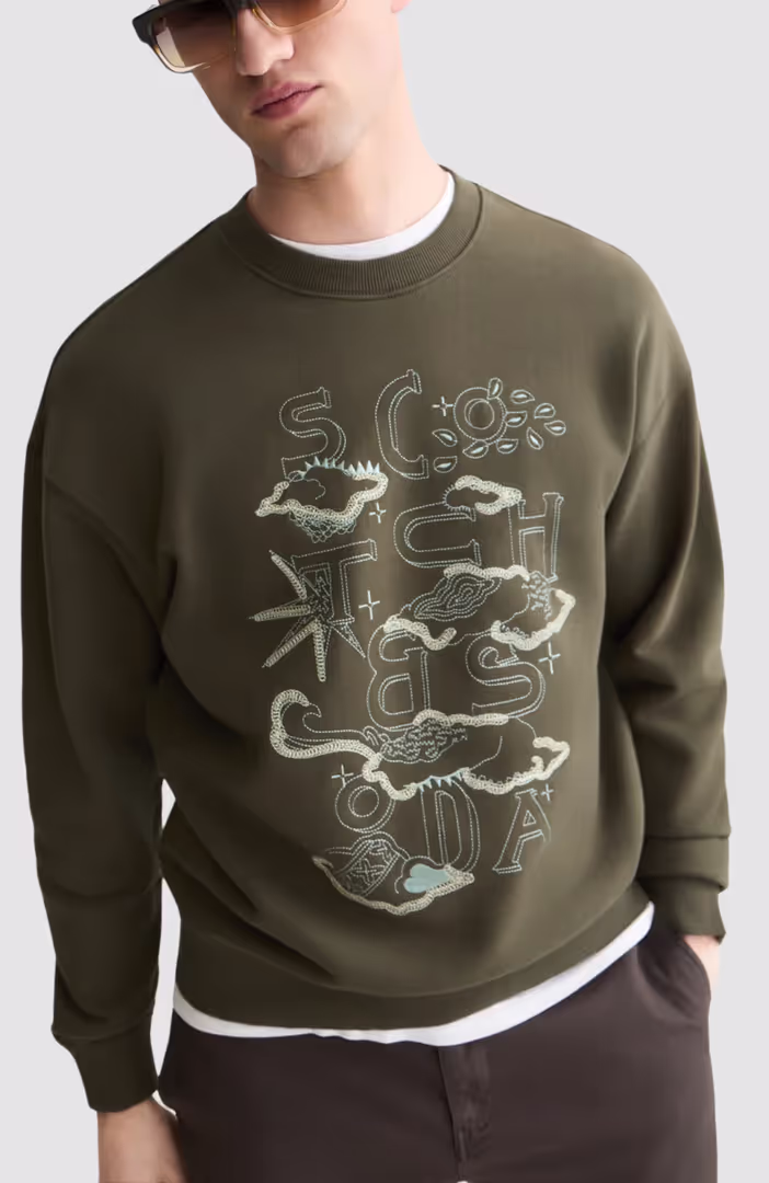 Front embroidered artwork relaxed-fit sweatshirt