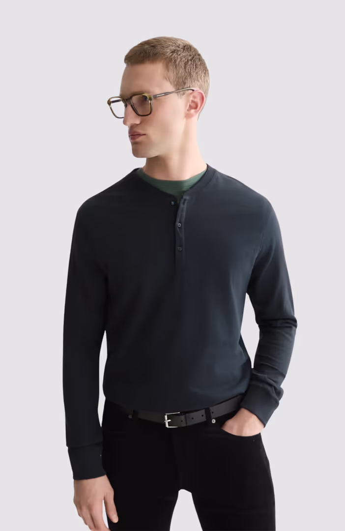 Henley slub regular-fit long sleeved T-shirt